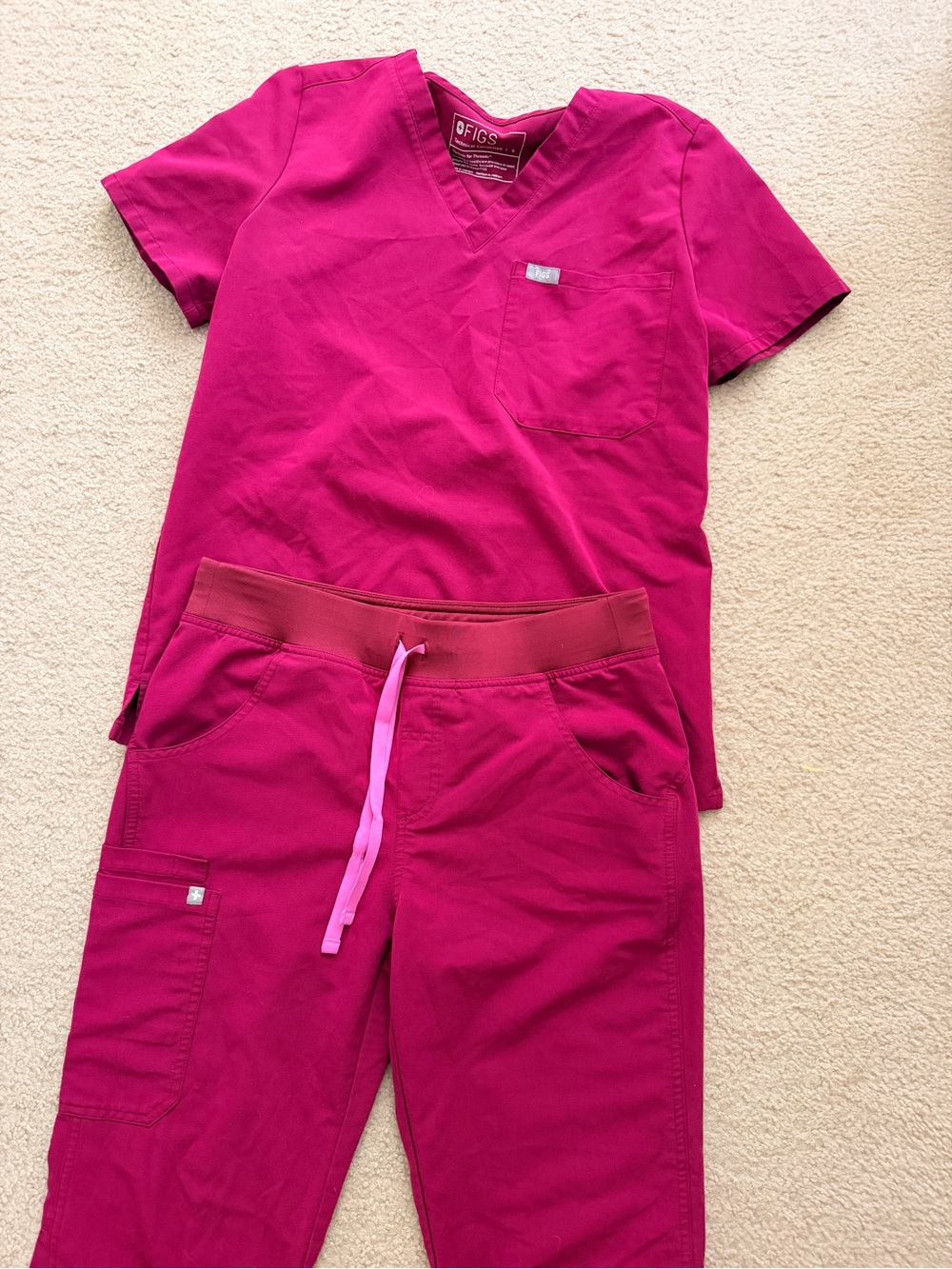 Figs Women's Track Pants & Scrub Top in Bright Magenta
